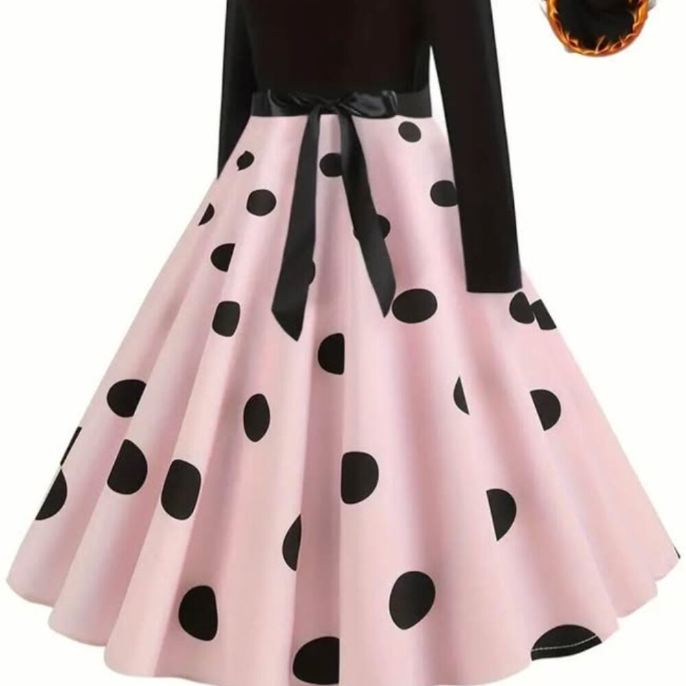 Ladies size XXL Pink and Black Polka dot retro dress - Picture 3 of 16